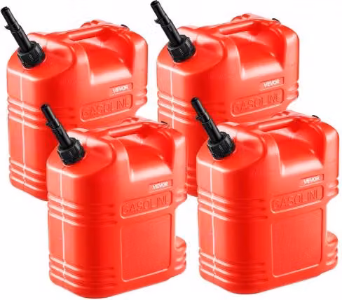 Set di 4 contenitori per carburante VEVOR da 19 L, serbatoi per benzina rossi con scala trasparente e beccuccio, adatti per auto, moto, ATV e UTV
