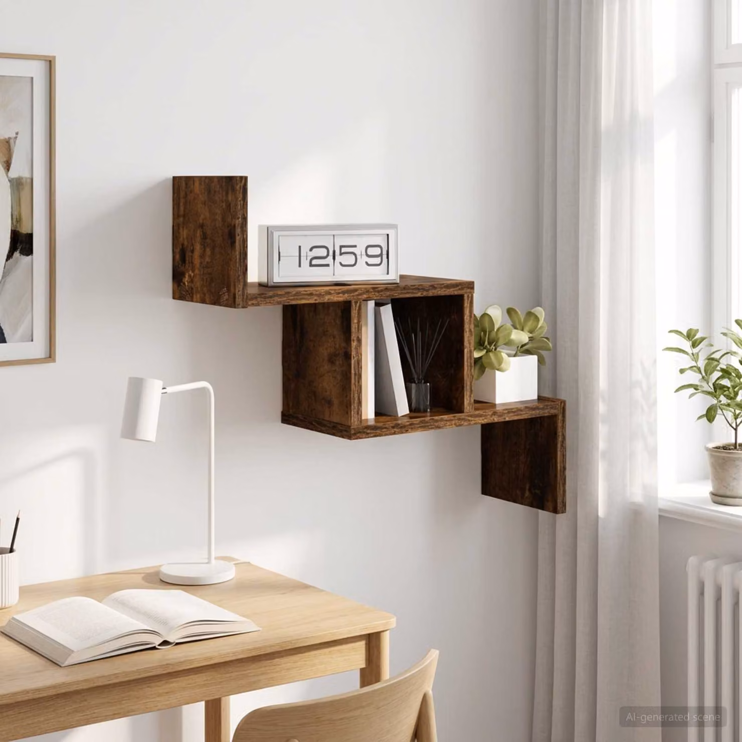Scaffale da parete moderno vidaXL in rovere fumo L: 48 cm, P: 15 cm, H: 42 cm