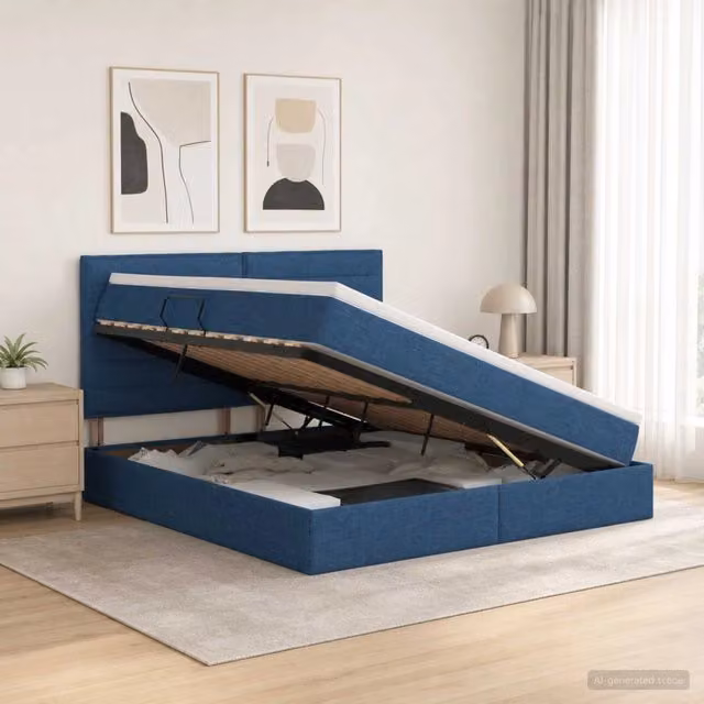 Letto con contenitore moderno vidaXL in tessuto blu L: 180 cm, P: 200 cm, H: 140 cm – 1