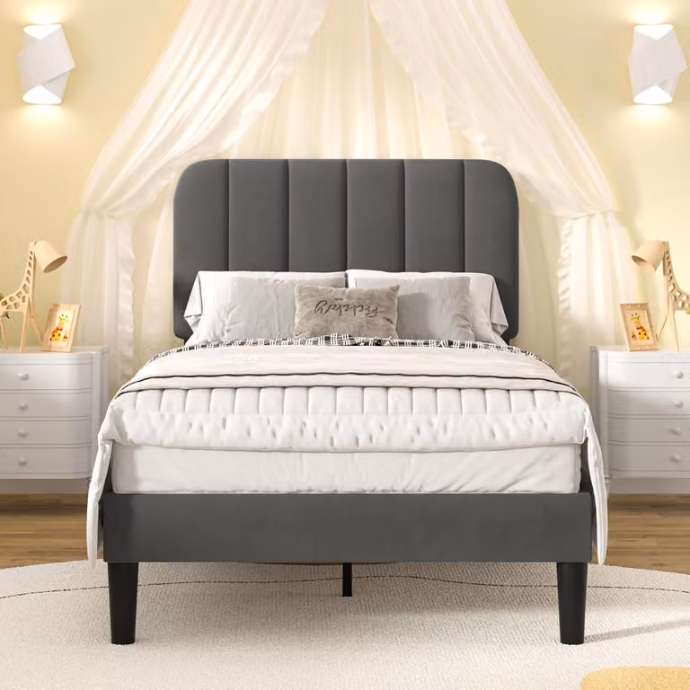 Letto imbottito VECELO, 90x200 cm, con rete a doghe, schienale e rivestito in velluto delicato sulla pelle
