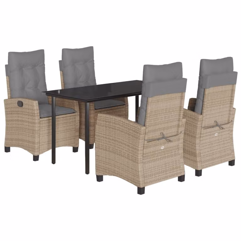 Set Pranzo da Giardino 5 pz con Cuscini Beige Misto Polyrattan