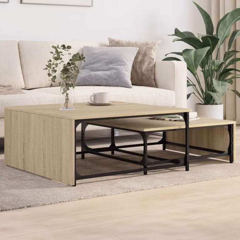 Maison Exclusive - Set di 2 tavolini in legno di rovere Sonoma e metallo