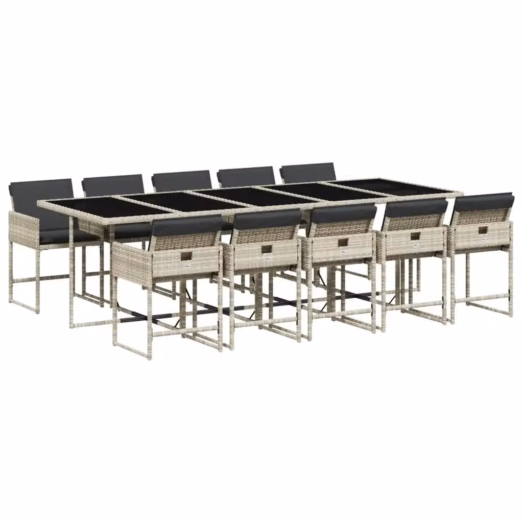 Set da pranzo da giardino vidaXL in polyrattan con cuscini e piano in vetro, 11 pezzi, grigio antracite – 2