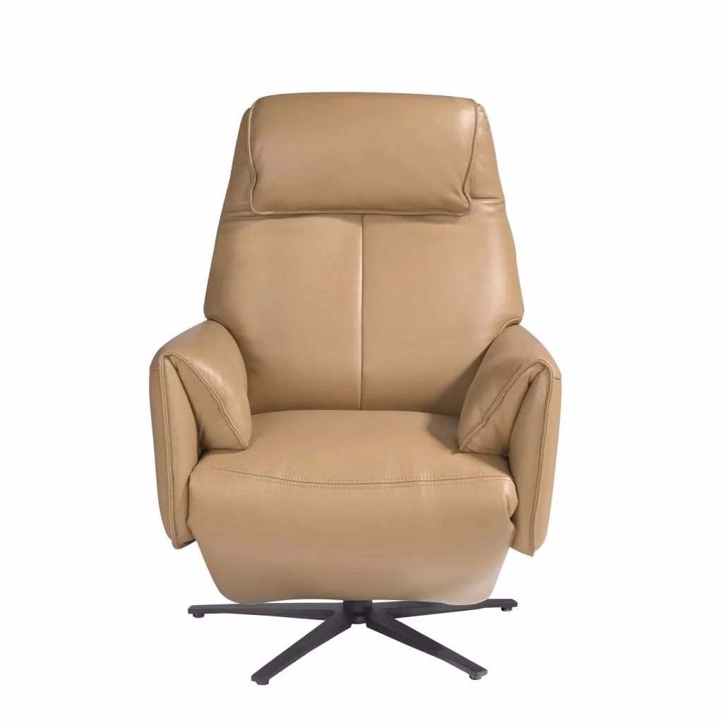 Poltrona relax girevole Angel Cerdá in pelle color sabbia con struttura in metallo e braccioli – 2