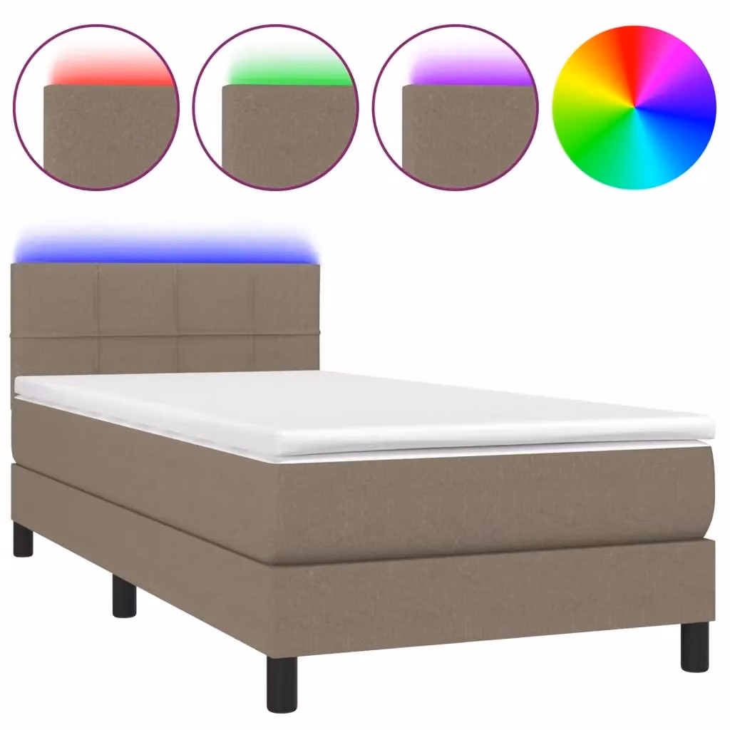 Letto a Molle con Materasso e Illuminazione LED vidaXL in Tessuto Tortora L/P/H: 90 x 200 cm – 2