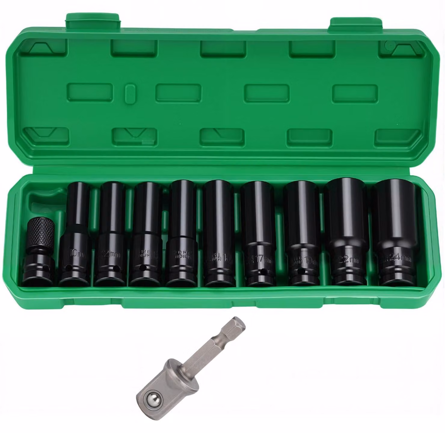 Set di chiavi a bussola da 11 pezzi, 1/2 pollice, da 10 a 24 mm, con cricchetto e custodia, per la riparazione di automobili