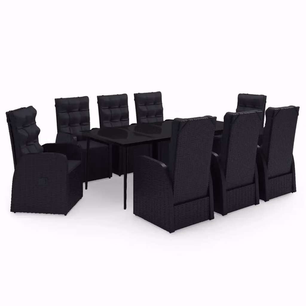 Set da pranzo da giardino vidaXL in polyrattan nero con tavolo in vetro e 9 pezzi – 2