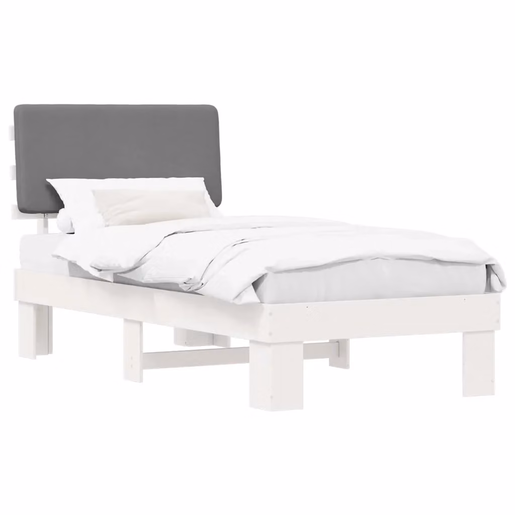Letto con Testiera Rivestita in Tessuto e Legno di Pino Grigio chiaro vidaXL L/P: 90 x 190 cm – 2