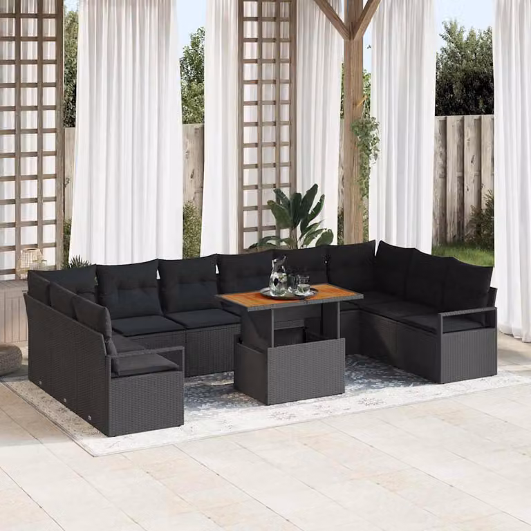 Maison Exclusive - Set da giardino composto da 11 pezzi, divano in rattan sintetico nero