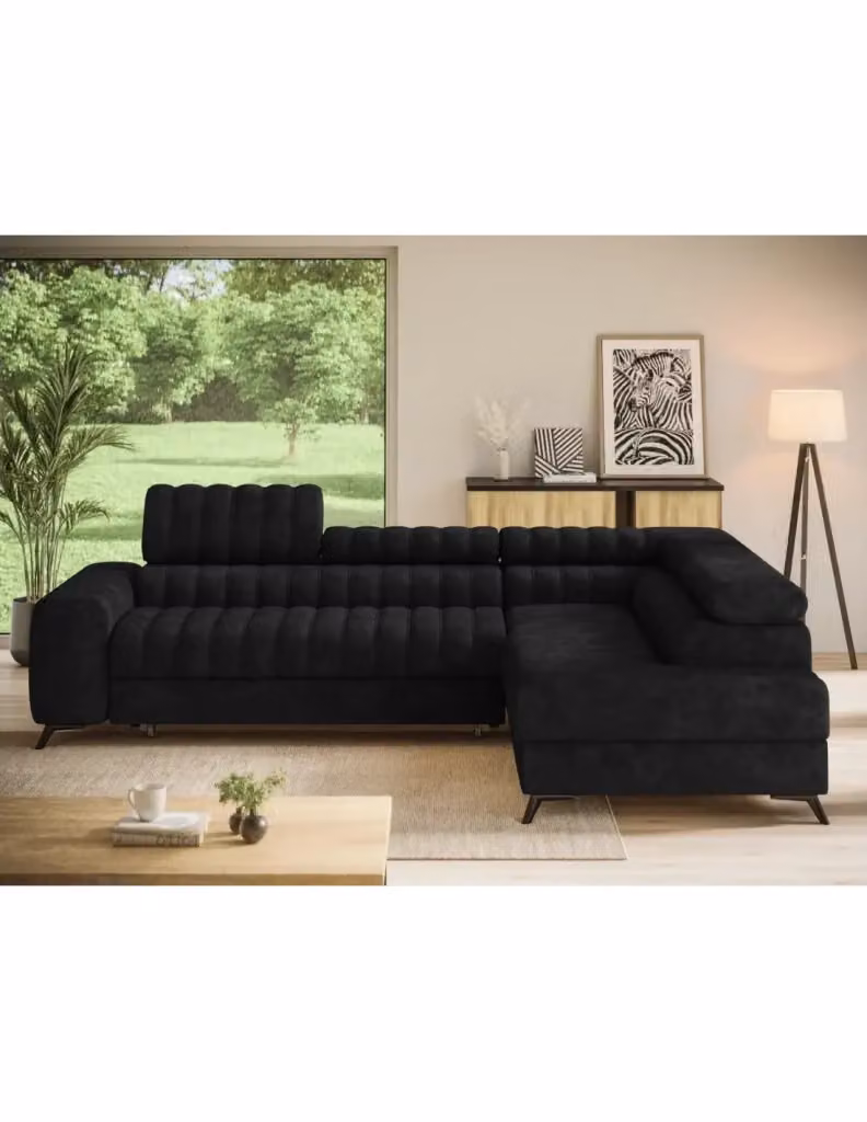 Divano angolare con funzione letto collezione KANEDOJO di MEUBLORAMA colore Nero, L/P/H: 269 x 204 x 86 cm – 2