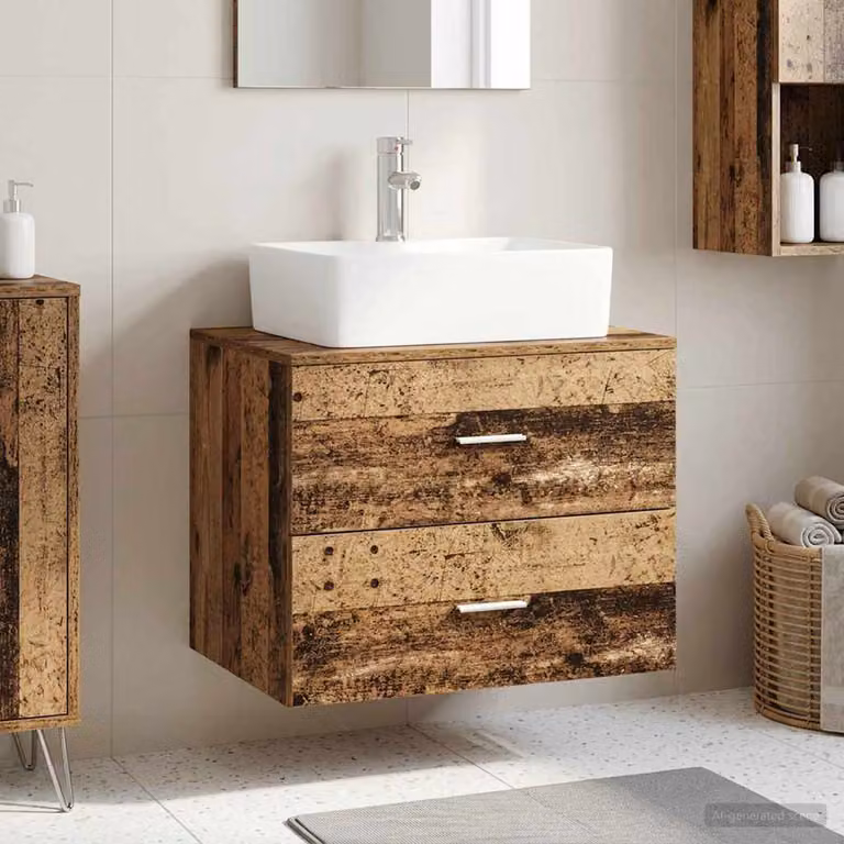 Mobile da bagno a muro vidaXL in legno color marrone con ante e cassetti, L 62,5 x P 44,5 x H 50 cm
