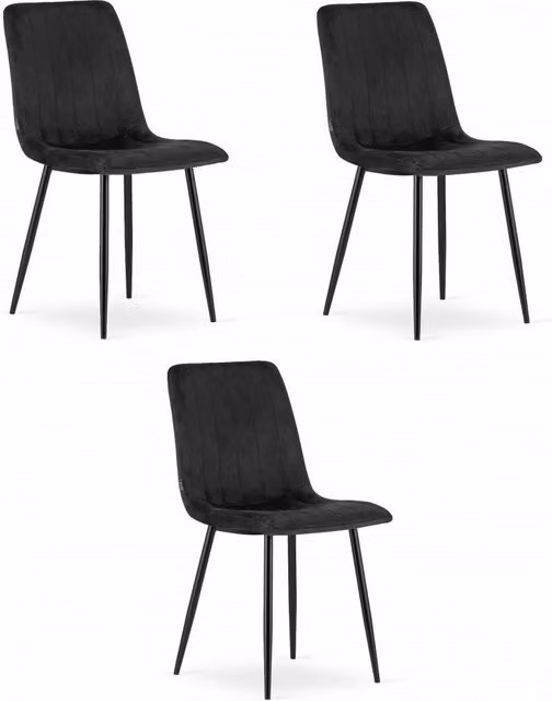 Set di 3 sedie Valora JEWA in velluto nero con design ergonomico e struttura in metallo per soggiorno o ufficio – 1