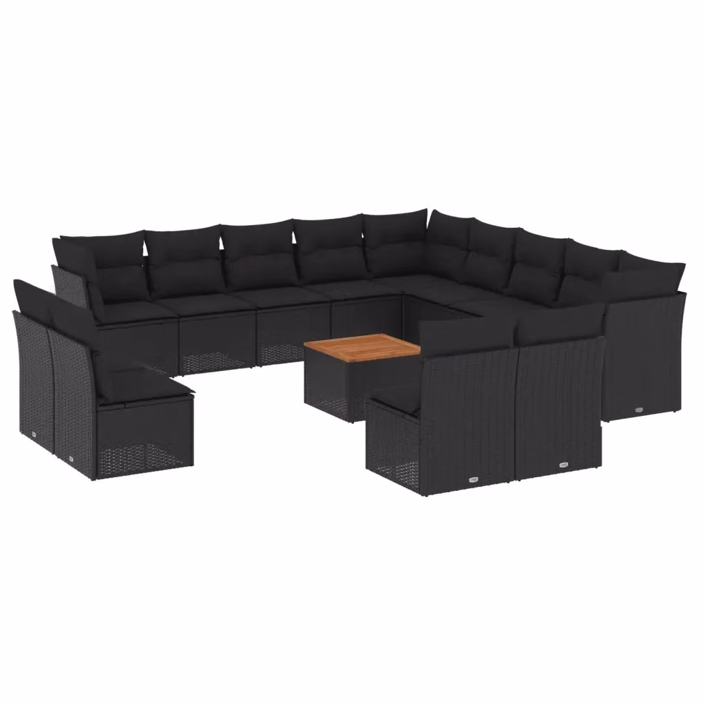 Set di divani da giardino vidaXL a forma di L in polyrattan nero con cuscini e tavolino da esterno – 2