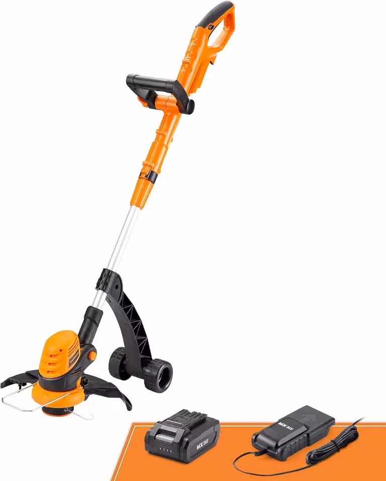 Tagliabordi a batteria LawnMaster 24 V, 2,0 Ah, con batteria e caricabatterie inclusi, larghezza di taglio 25 cm, per superfici estese, tagliabordi e rifinitore 2 in 1