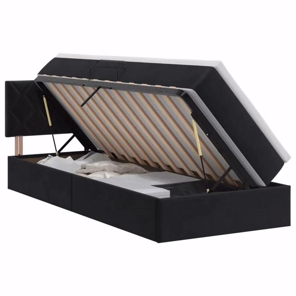 Letto con Contenitore e Testiera in Velluto Nero vidaXL L/P/H: 190 x 90 x 88 cm – 2