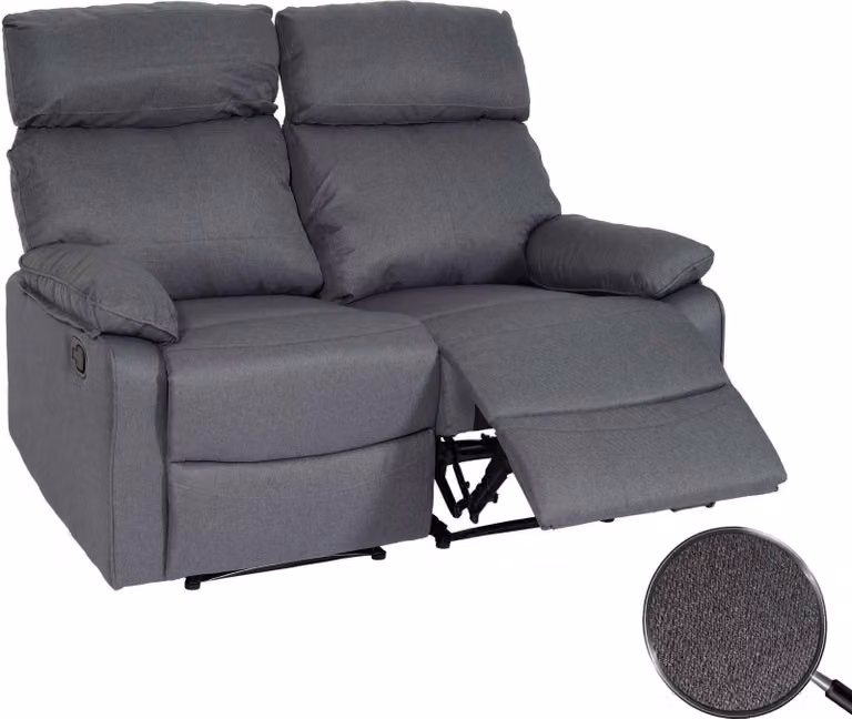 poltrona cinema 2 posti HWC-L93, poltrona reclinabile Poltrona TV divano, bracciolo reclinabile Nosag sospensione tessuto/tessuto ~ grigio scuro