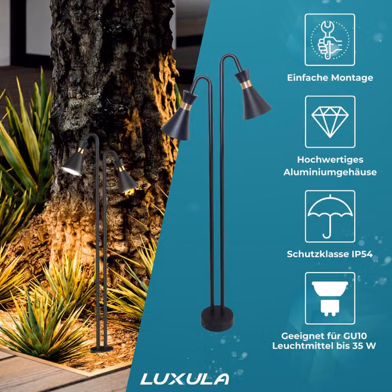 LUXULA Lampada da parete a LED, 35 W, nera, grado di protezione IP54