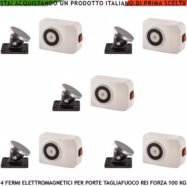 Set di 5 bloccaporta magnetici Securvera bianchi per porte tagliafuoco REI con forza di trazione 100 kg e alimentazione 22/28 VCC