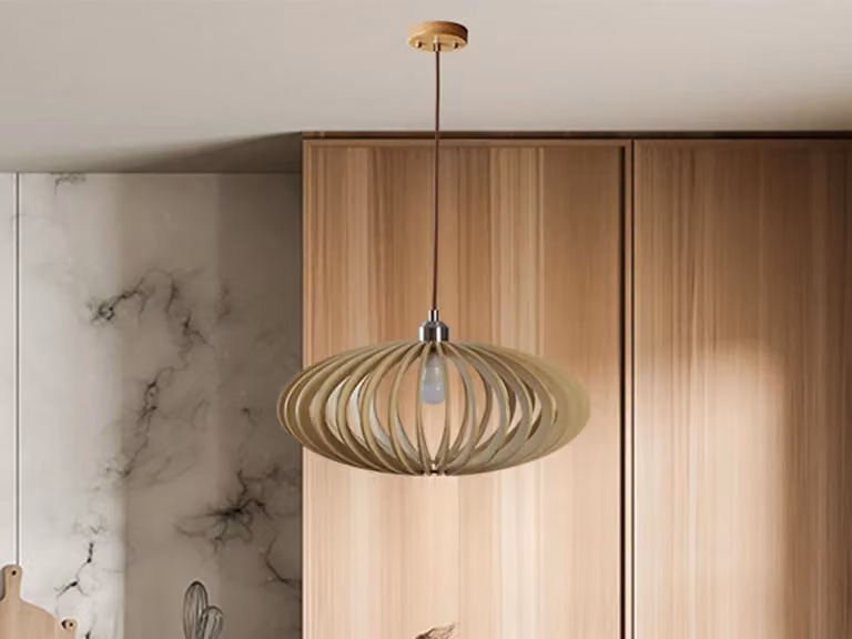 Lampadario a sospensione in legno massello, attacco E27, 450 watt - Modello WRE121