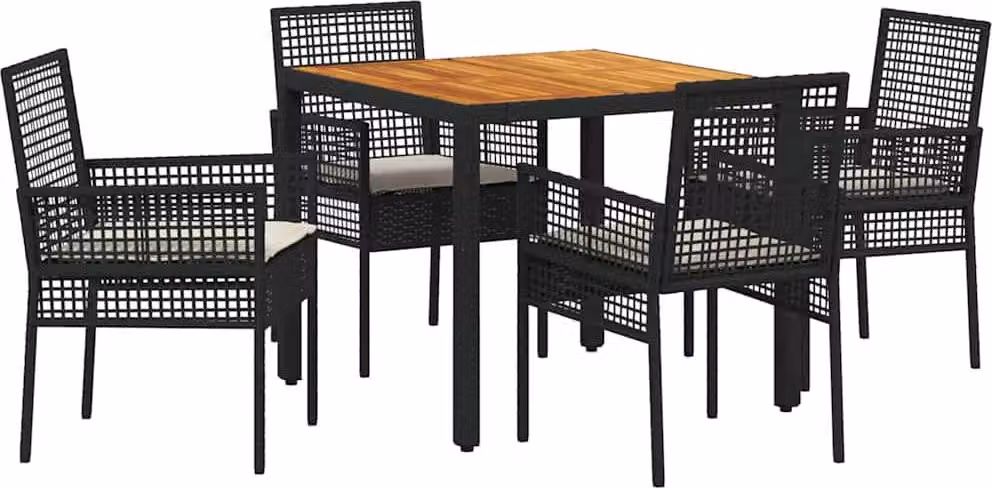 Set da Pranzo per Giardino 5 pcs Nero polyrattan