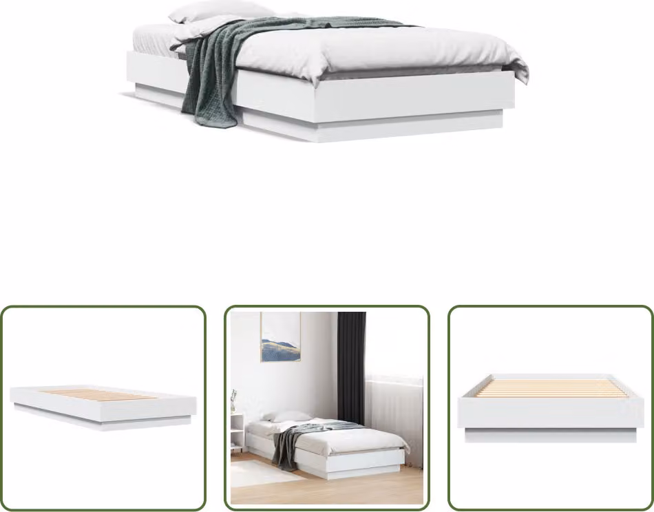 The Living Store Struttura letto bianca 90x190 cm in materiale ligneo