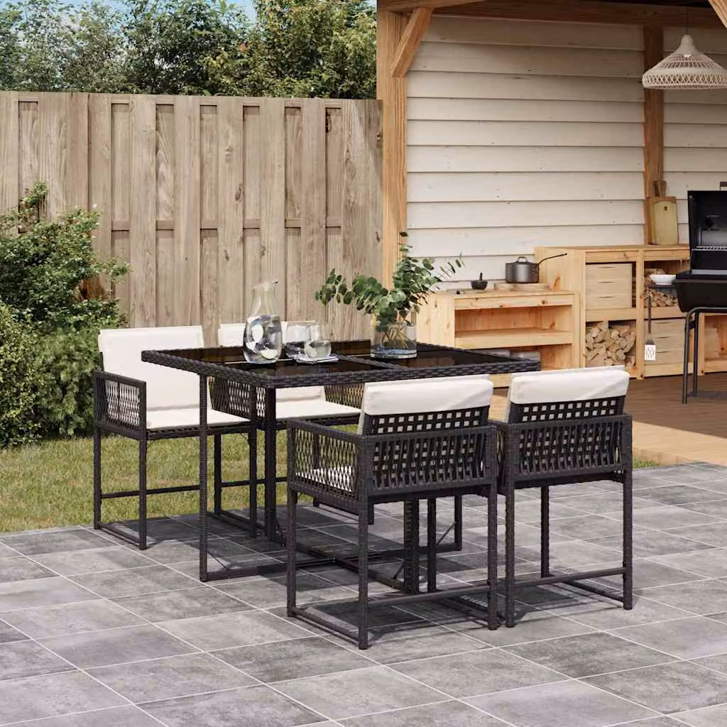 vidaXL Set da Pranzo da Giardino 5 pz in Polyrattan Nero con Piano in Vetro – 1