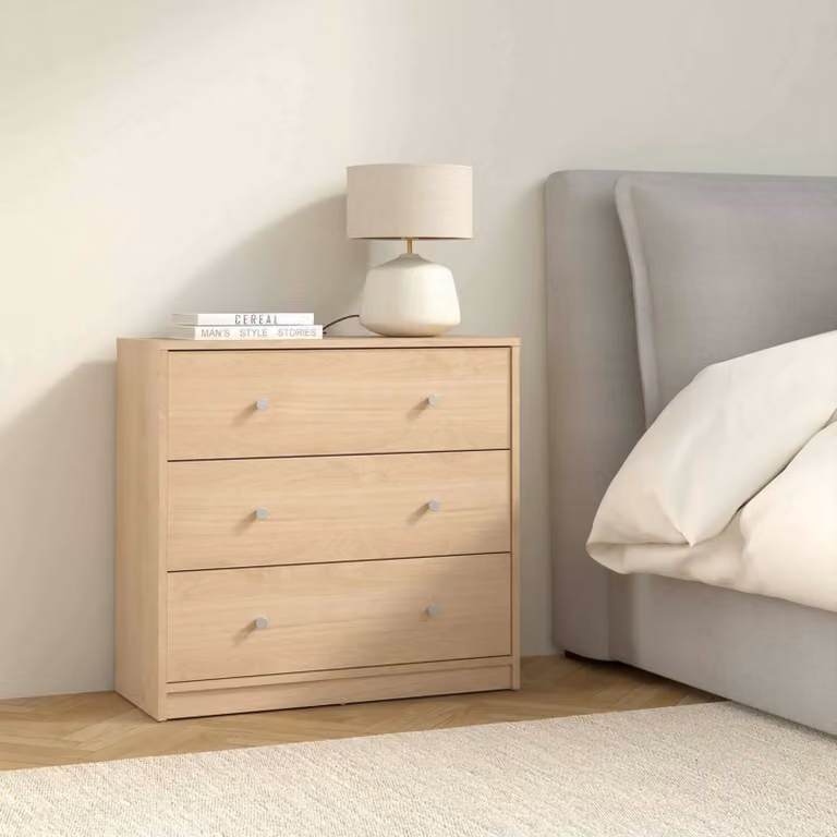 Dmora Cassettiera Alert 30.1x72.4x68.3h cm Marrone Rovere, 3 Cassetti Apertura Scorrevole