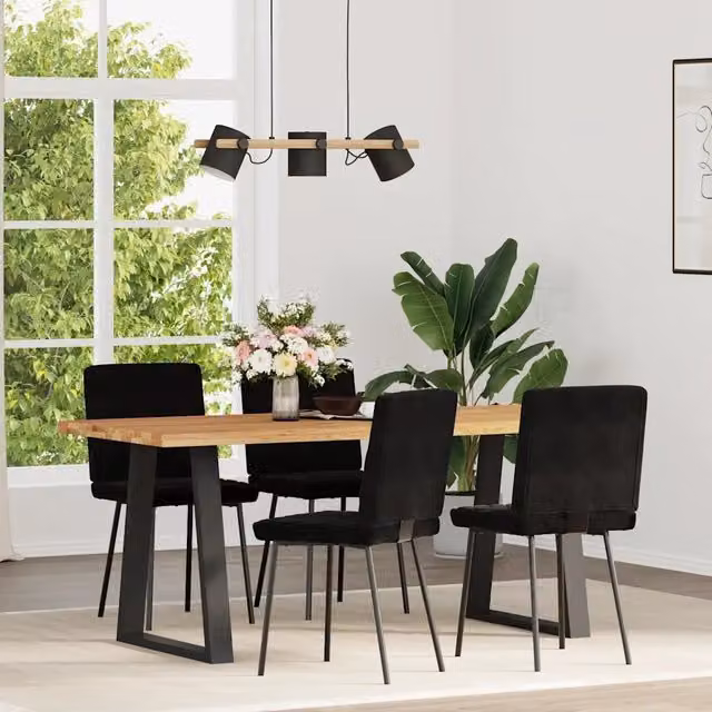 Set di 4 sedie da pranzo moderne in velluto nero con struttura in metallo e legno