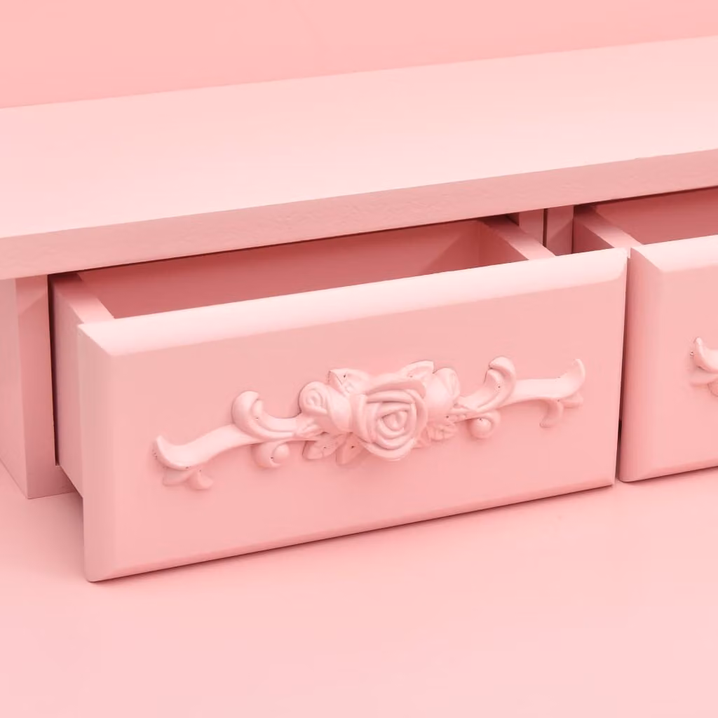 Set tavolino da toilette con sgabello Rosa 50x59x136 cm Legno di Paulownia