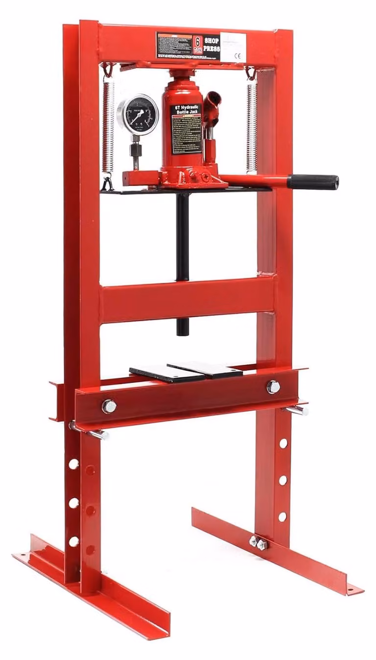 Pressa idraulica per officina, 6 tonnellate, con manometro. Macchina pressa