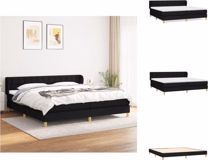 vidaXL Letto a molle con materasso nero 200x200 cm in tessuto - Letti e strutture letto