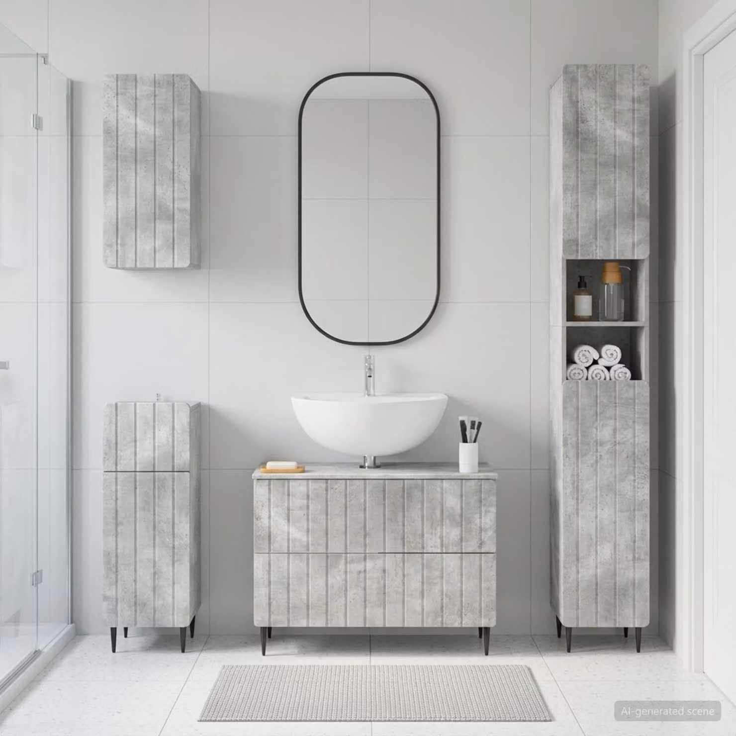 Set di mobili da bagno moderno vidaXL ZWOLLE da 4 pezzi in grigio cemento con mobile sottolavabo e pensile