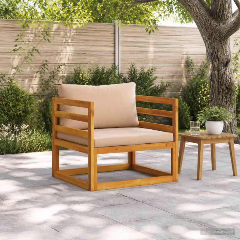 Poltrona modulare vidaXL in legno di acacia massello naturale con cuscini beige per giardino e terrazzo