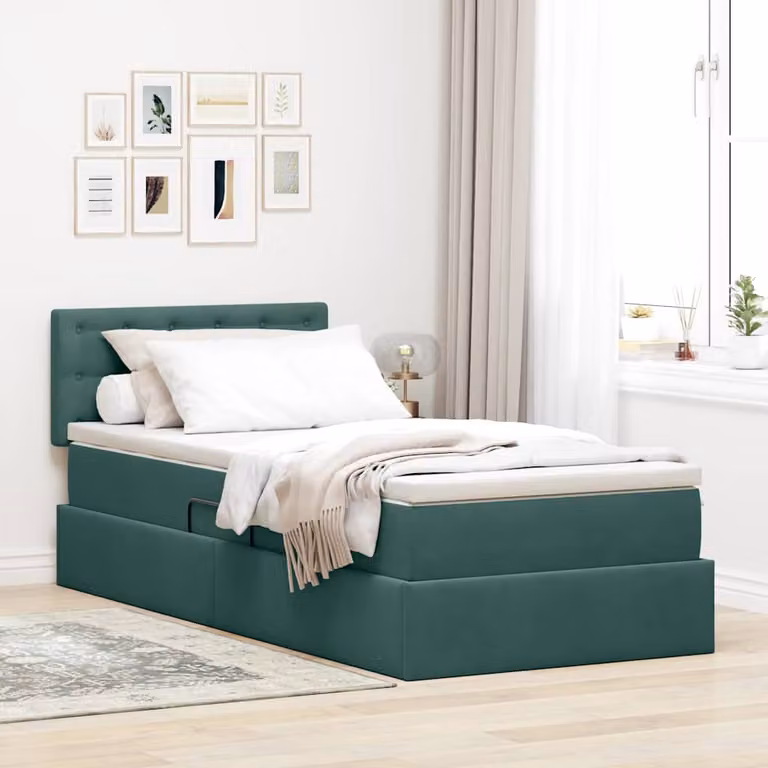 Letto con Contenitore vidaXL in Velluto Verde, L: 100 cm, P: 200 cm, H: 140 cm