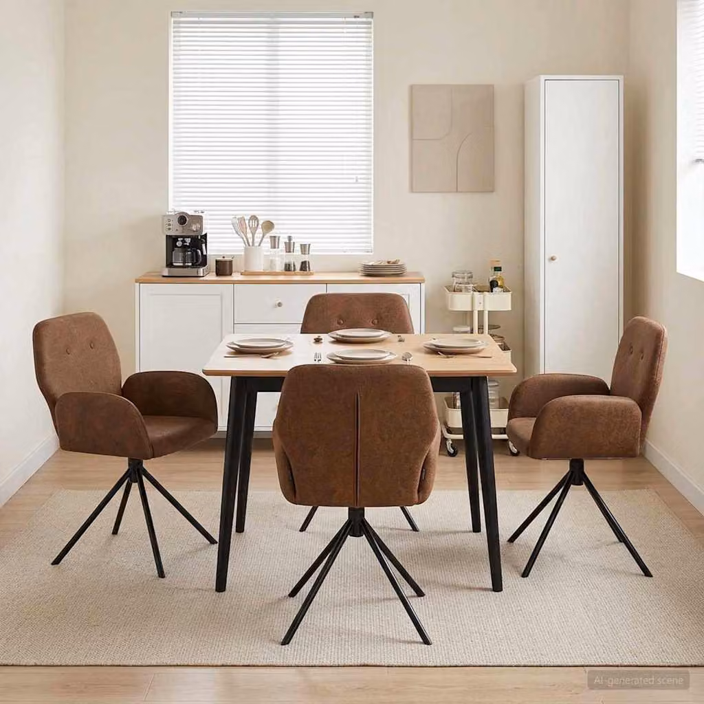 Set di 4 sedie da pranzo girevoli vidaXL in pelle scamosciata sintetica marrone con braccioli