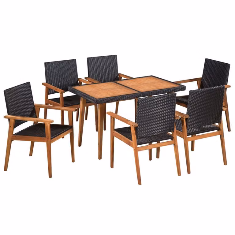 set da pranzo da giardino 5 pezzi in rattan nero e marrone