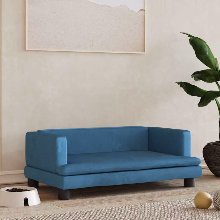 vidaXL Lettino per Cani in Velluto Blu L 80 cm x P 45 cm x H 30 cm