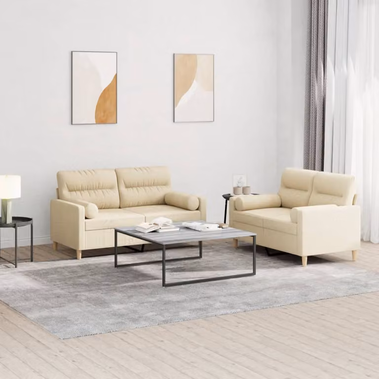 Set di 2 divani vidaXL in tessuto beige con cuscini per soggiorno in stile moderno