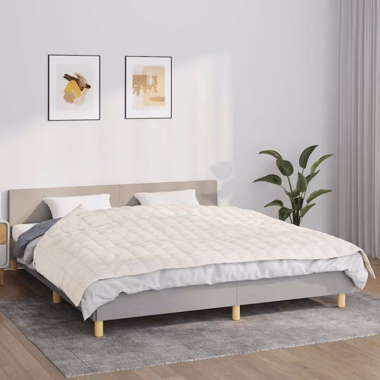 Coperta Ponderata vidaXL in Microfibra e Cotone Beige, L 155 cm x P 220 cm, 11 kg