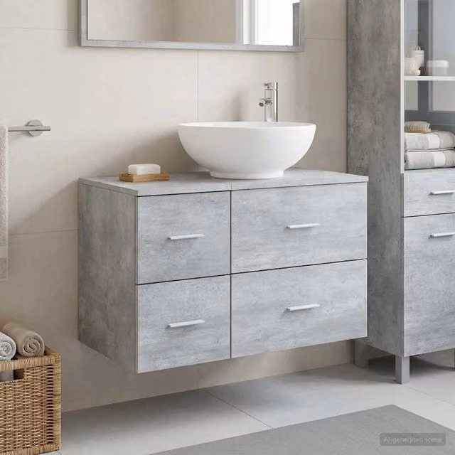 Set di mobili per il bagno 2 pz Grigio Cemento 3403995