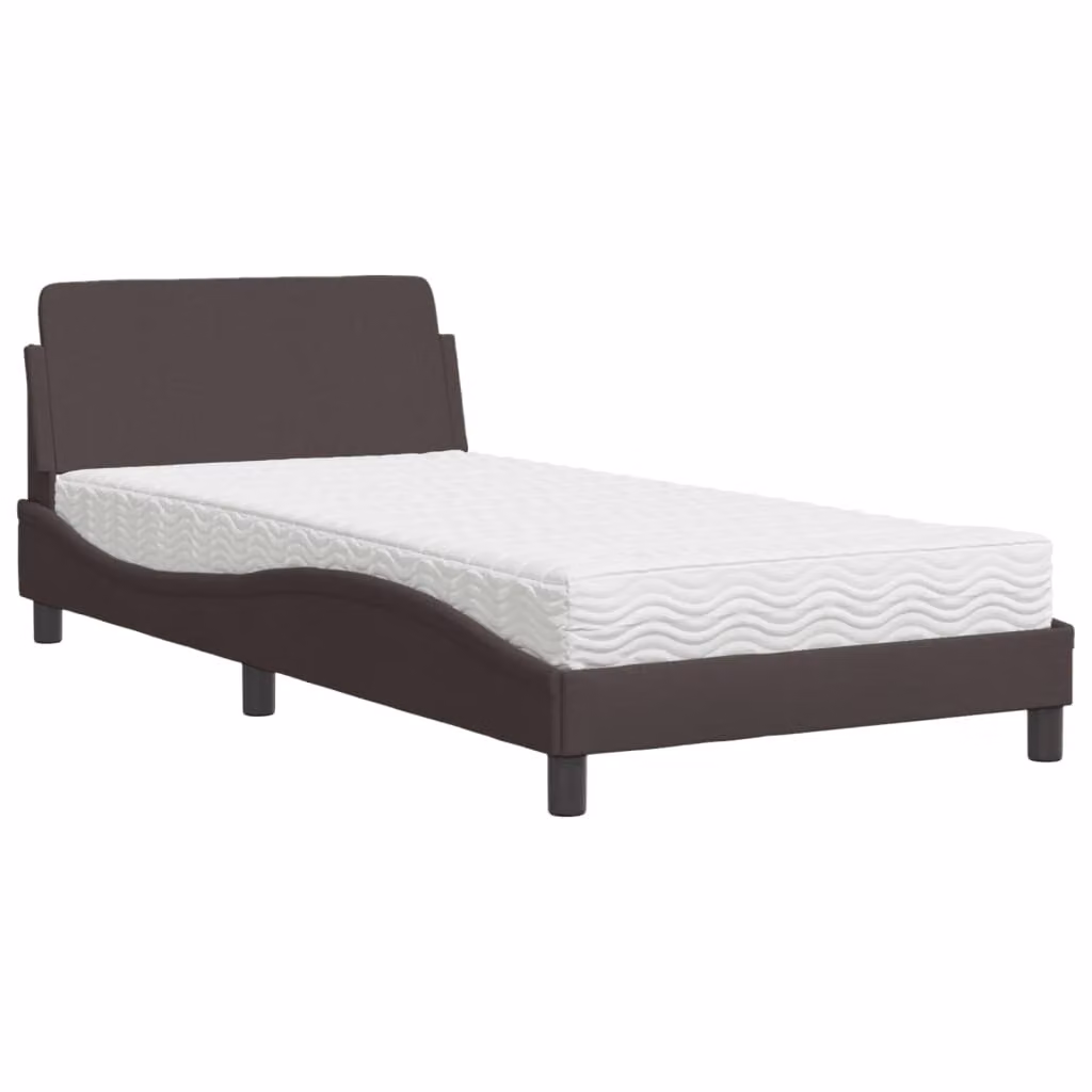 Letto con Materasso Dover Marrone Scuro 100x200 cm in Tessuto