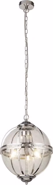 Lampadario Contemporaneo Corona Acciaio Cromo Vetro 3 Luci E14