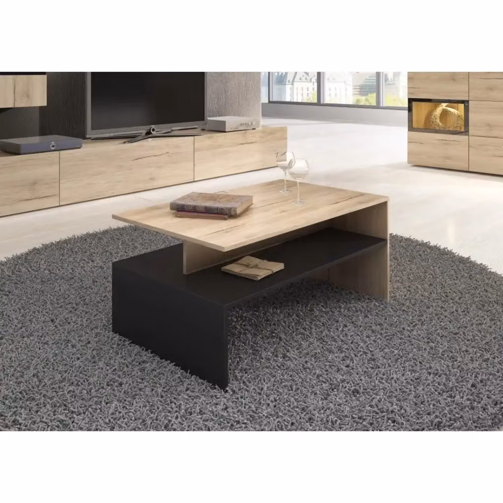 Tavolino basso RAMOS Meublorama in rovere e nero con design moderno e geometrico L/P/H: 60 x 45 x 30 cm – 2