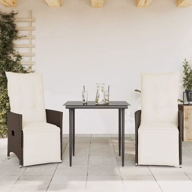 Sedie Reclinabili Giardino 2 pz | Sedie da Esterno con Cuscini Marrone Polyrattan