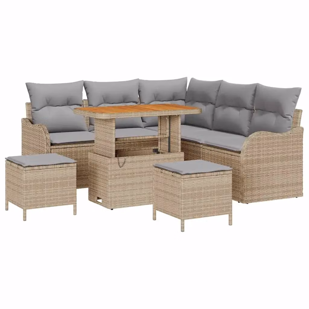 Set Divano da Giardino vidaXL 8 Pezzi a Forma di U con Cuscini Beige e Grigio – 2