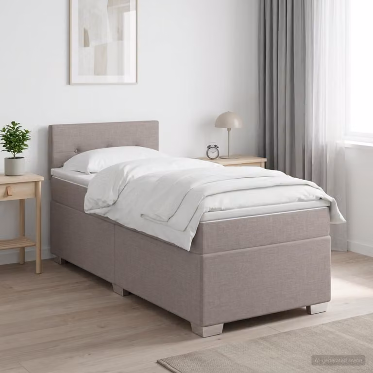 Letto box spring con materasso ibrido vidaXL in tessuto Tortora L/P/H: 190 x 90 x 76,5 cm