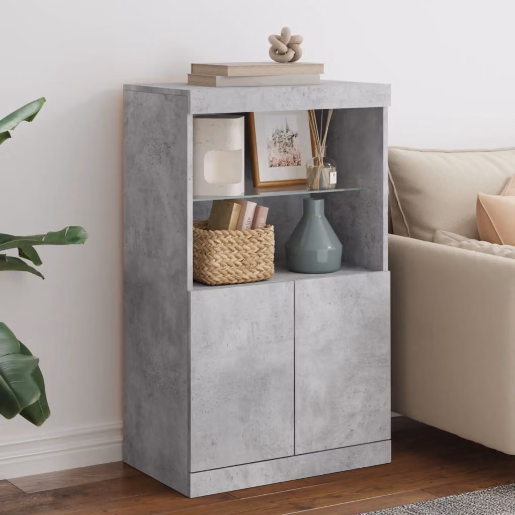 Credenza moderna vidaXL con luci LED integrata in legno, Grigio, L 60,5 x P 37 x H 100 cm