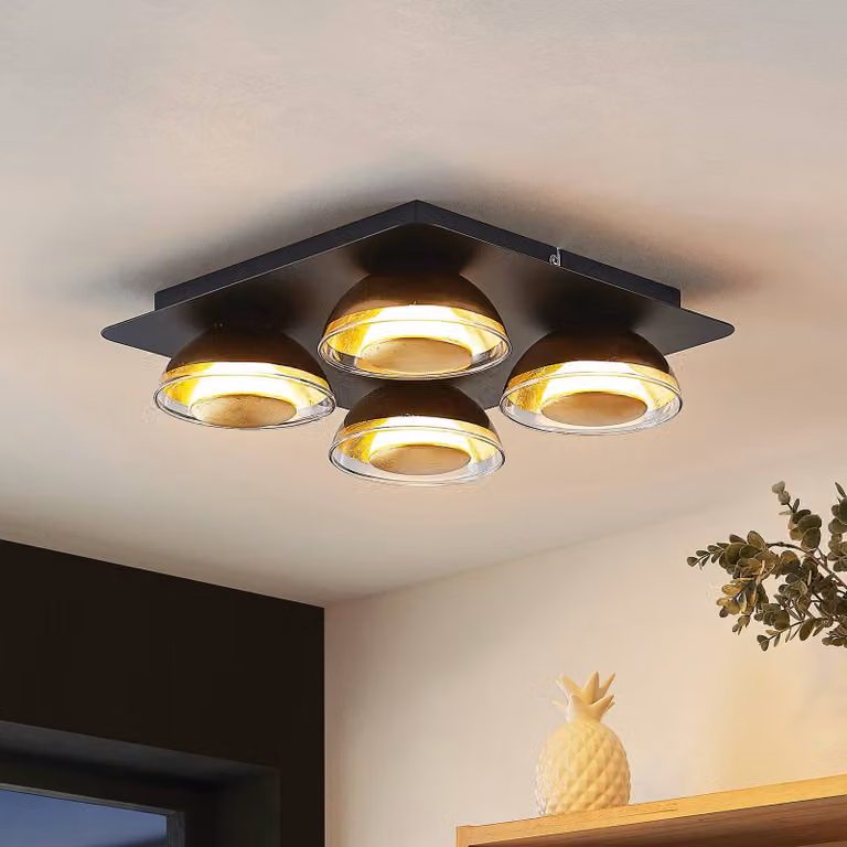 Plafoniera soffitto Erin Lindby, Nero, Soggiorno / Sala da pranzo, Metallo, Plafoniera