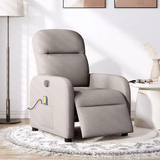 Poltrona Massaggiante | Sedia Relax Reclinabile Elettrica Tortora in Tessuto