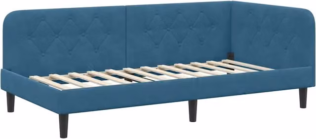 Letto singolo moderno in velluto blu con struttura imbottita L 90 x P 200 cm – 1